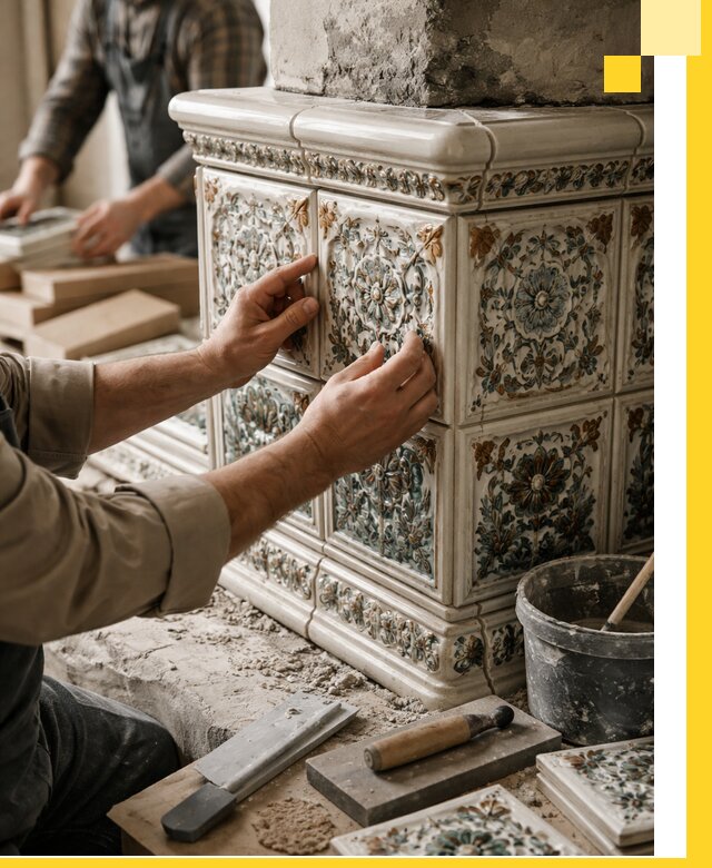 Изразцовые камины под ключ в Ялте: проект и монтаж