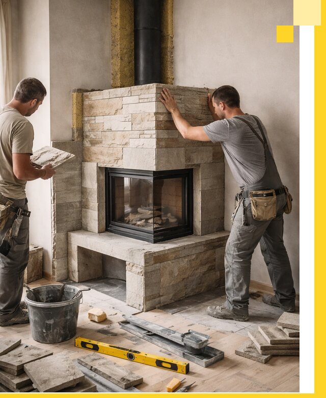 Угловые камины под ключ проект, монтаж и отделка в Ялте