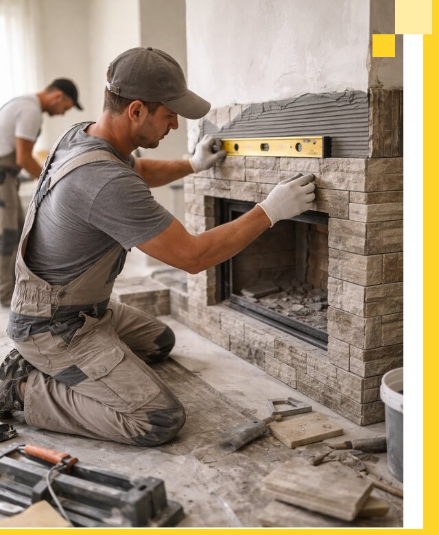 Облицовка каминов в Ялте, монтаж и отделка натуральным камнем