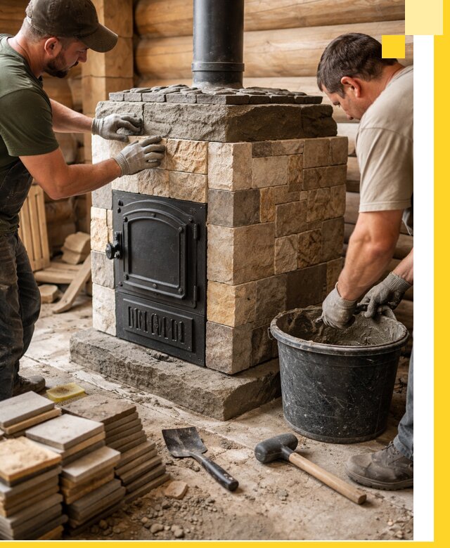 Облицовка банной печи под ключ в Ялте: камень и плитка