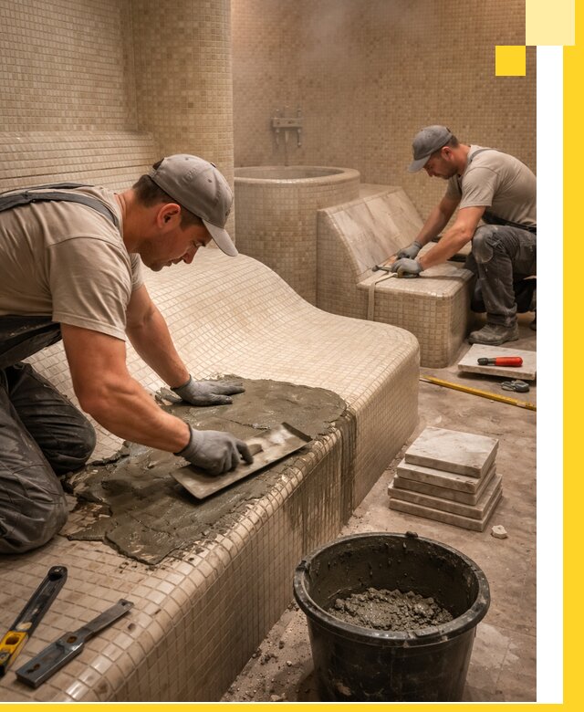 Лежаки для хамама под ключ в Ялте, проект и монтаж